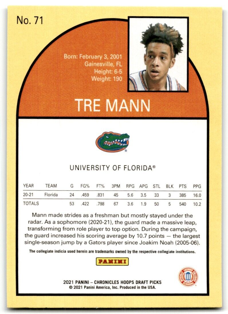 2021-22 Panini Chronicles Draft Picks Tre Mann Florida Gators #71