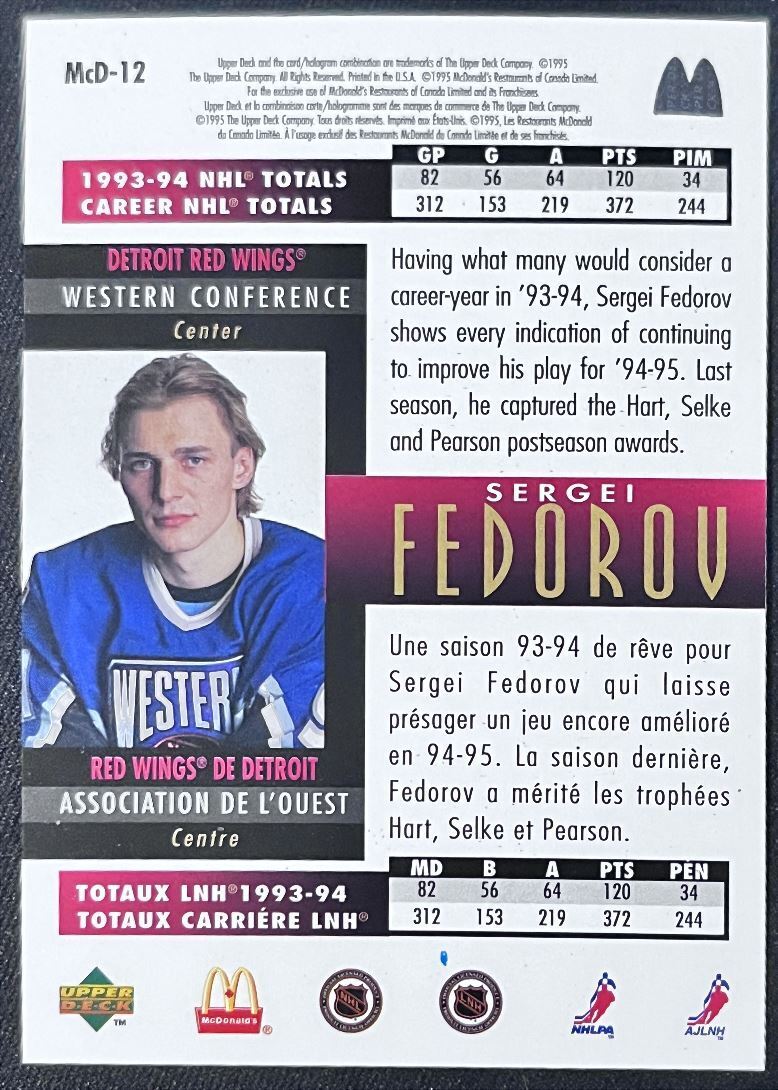 1994-95 Upper Deck McDonald's Sergei Fedorov Detroit Red Wings #MCD-12