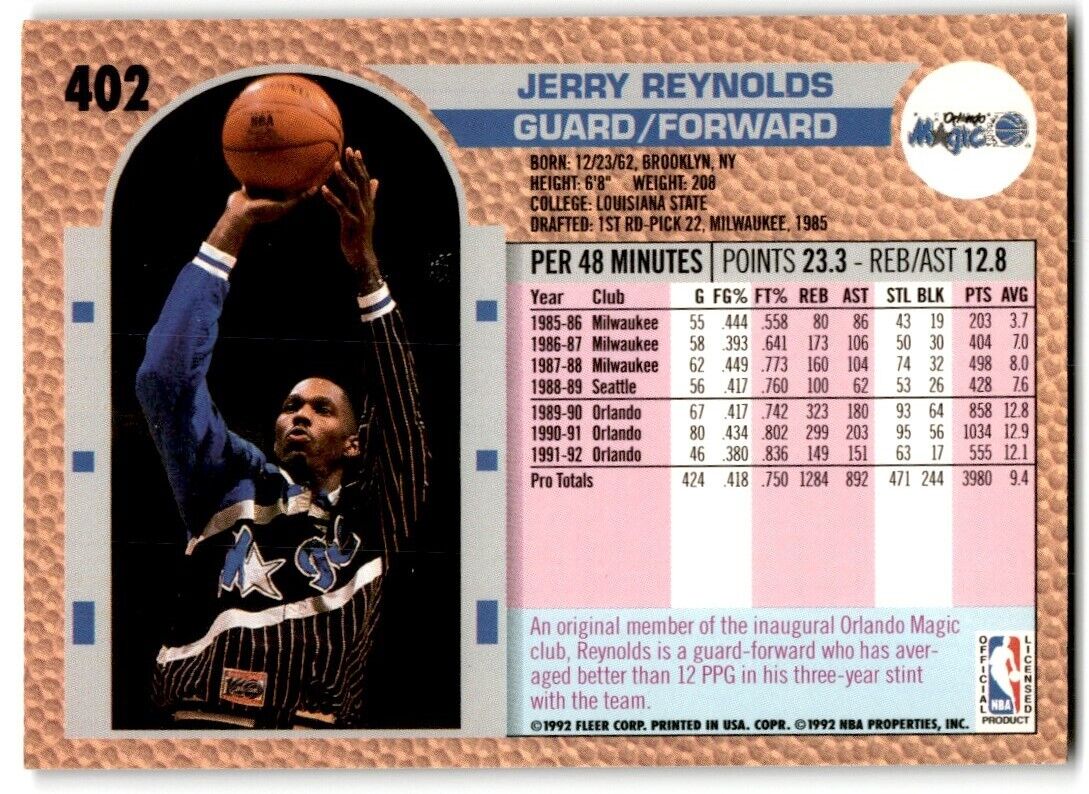 1992-93 Fleer Jerry Reynolds Orlando Magic #402