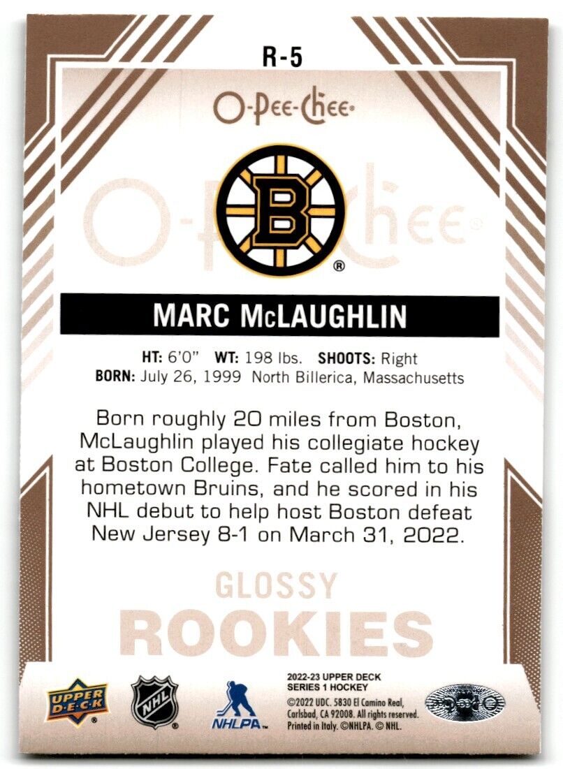 2022-23 Upper Deck O-Pee-Chee Glossy Rookies Marc McLaughlin Rookie Boston