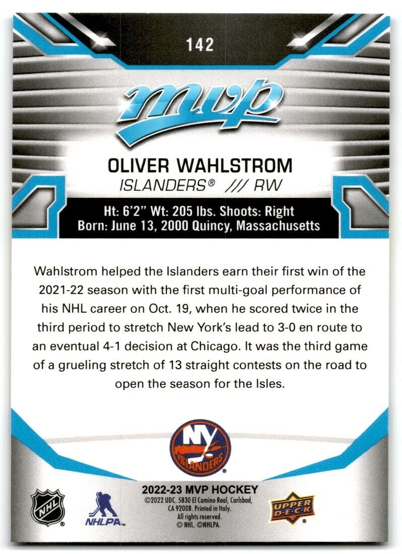 2022-23 Upper Deck MVP Oliver Wahlstrom New York Islanders #142