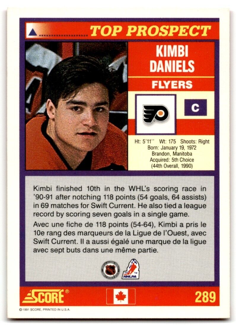 1991-92 Score Canadian Bilingual Kimbi Daniels Rookie Philadelphia Flyers #289