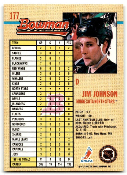 1992-93 Bowman Jim Johnson Minnesota North Stars #177