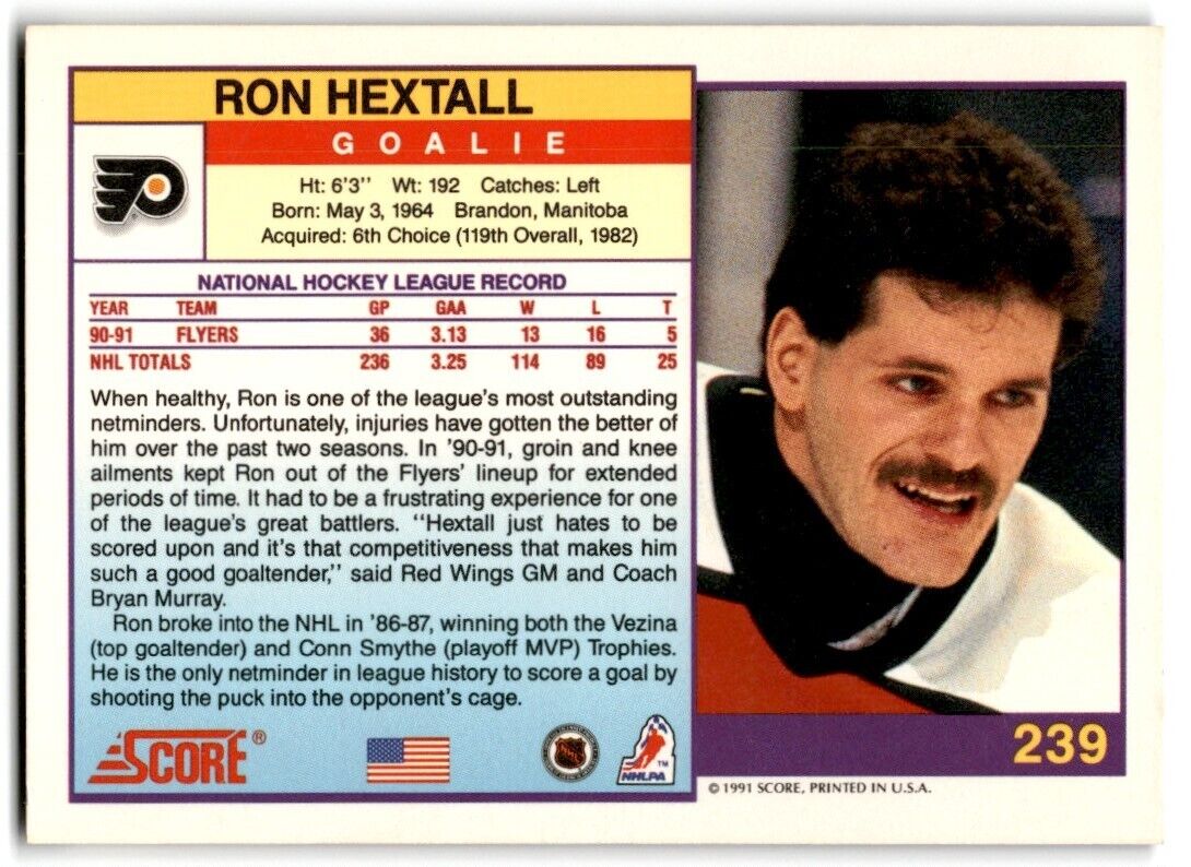 1991-92 Score American Ron Hextall Philadelphia Flyers #239