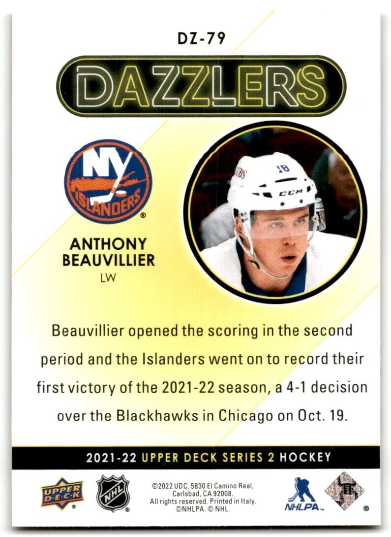 2021-22 Upper Deck Dazzlers Anthony Beauvillier New York Islanders #DZ-79