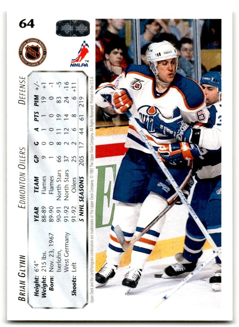 1992-93 Upper Deck Brian Glynn Edmonton Oilers #64