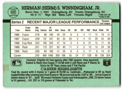 1991 Donruss Herm Winningham Cincinnati Reds #695