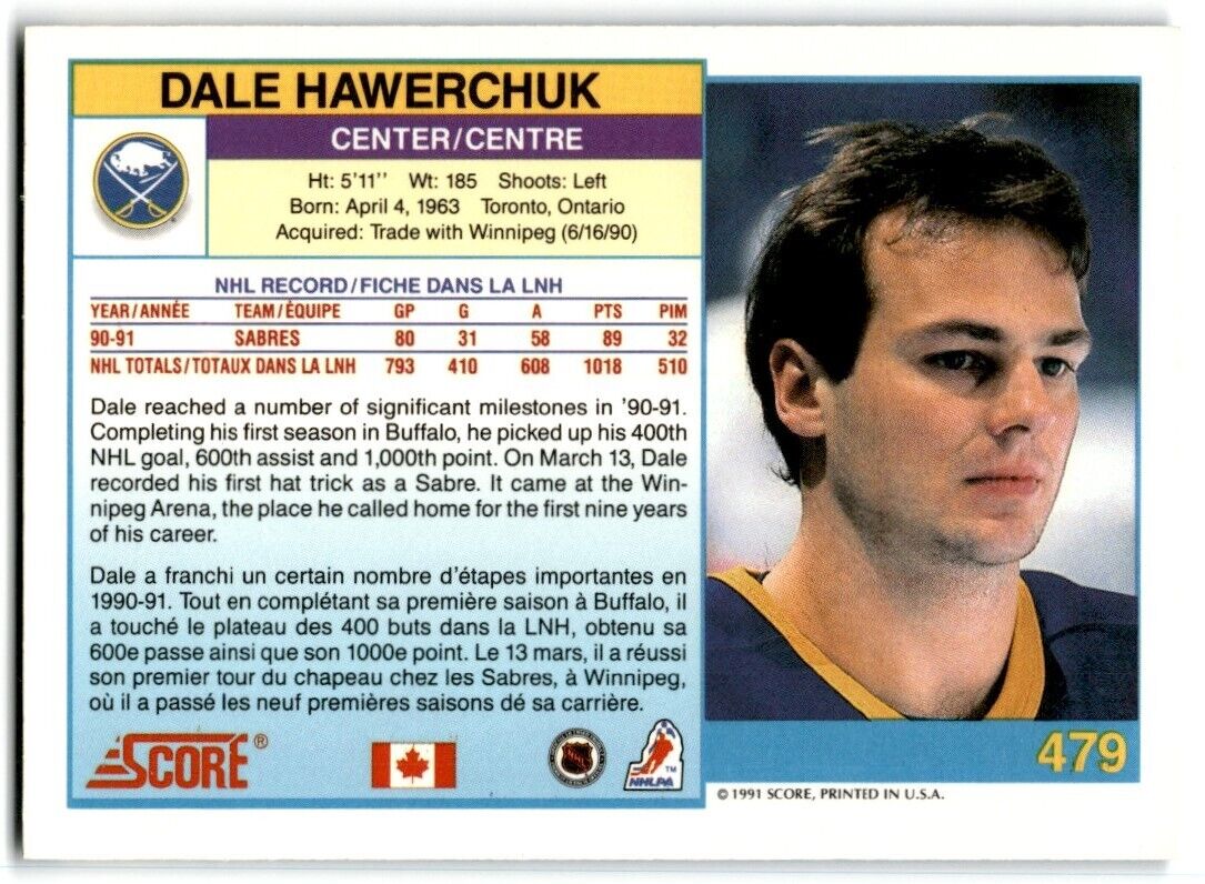 1991-92 Score Canadian Bilingual Dale Hawerchuk Buffalo Sabres #479