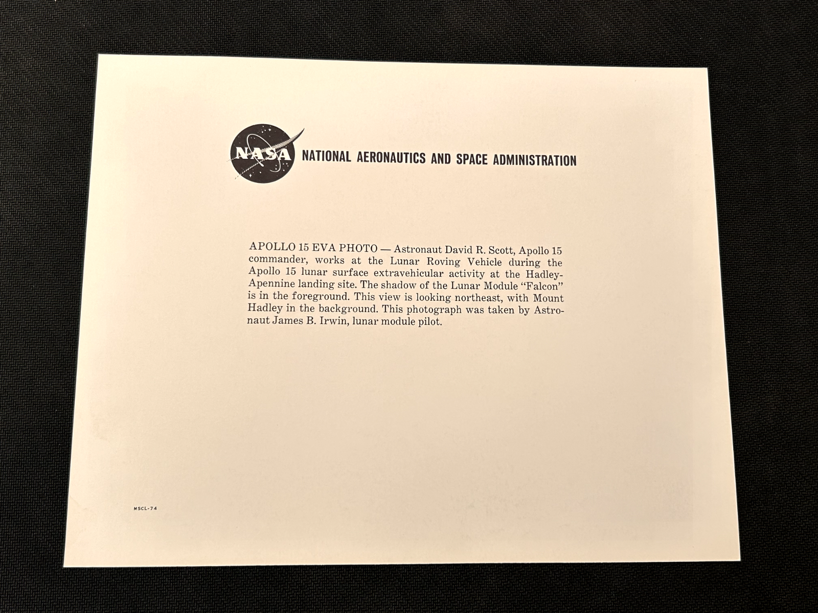 NASA Apollo 15 David Scott EVA - working with the lunar rover official litho