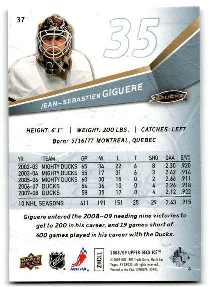 2008-09 Upper Deck Ice Jean-Sebastien Giguere Anaheim Ducks #37