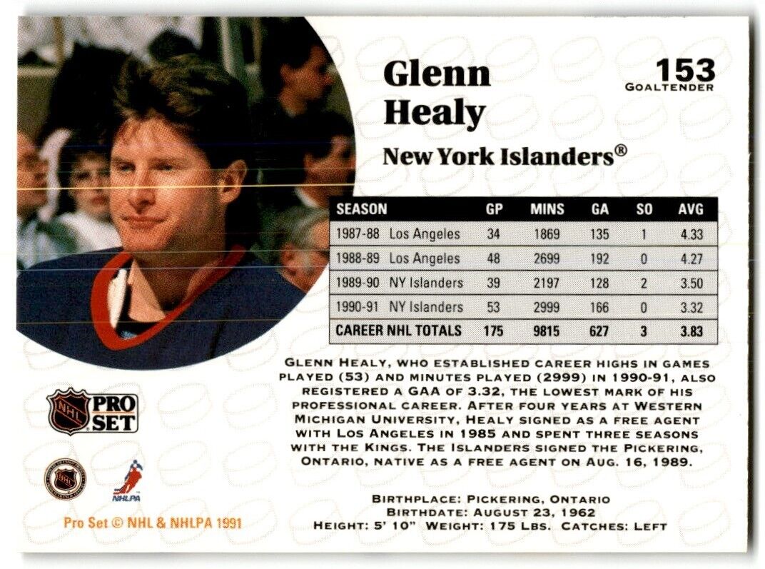 1991-92 Pro Set Glenn Healy New York Islanders #153