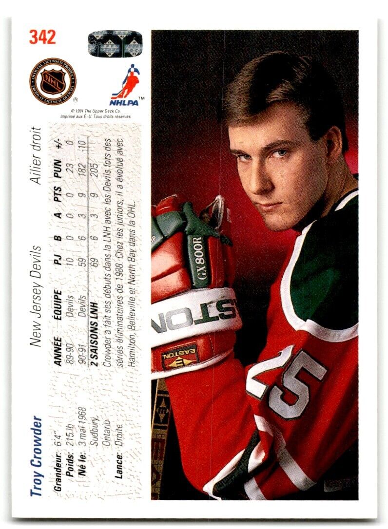 1991-92 Upper Deck French Troy Crowder New Jersey Devils #342