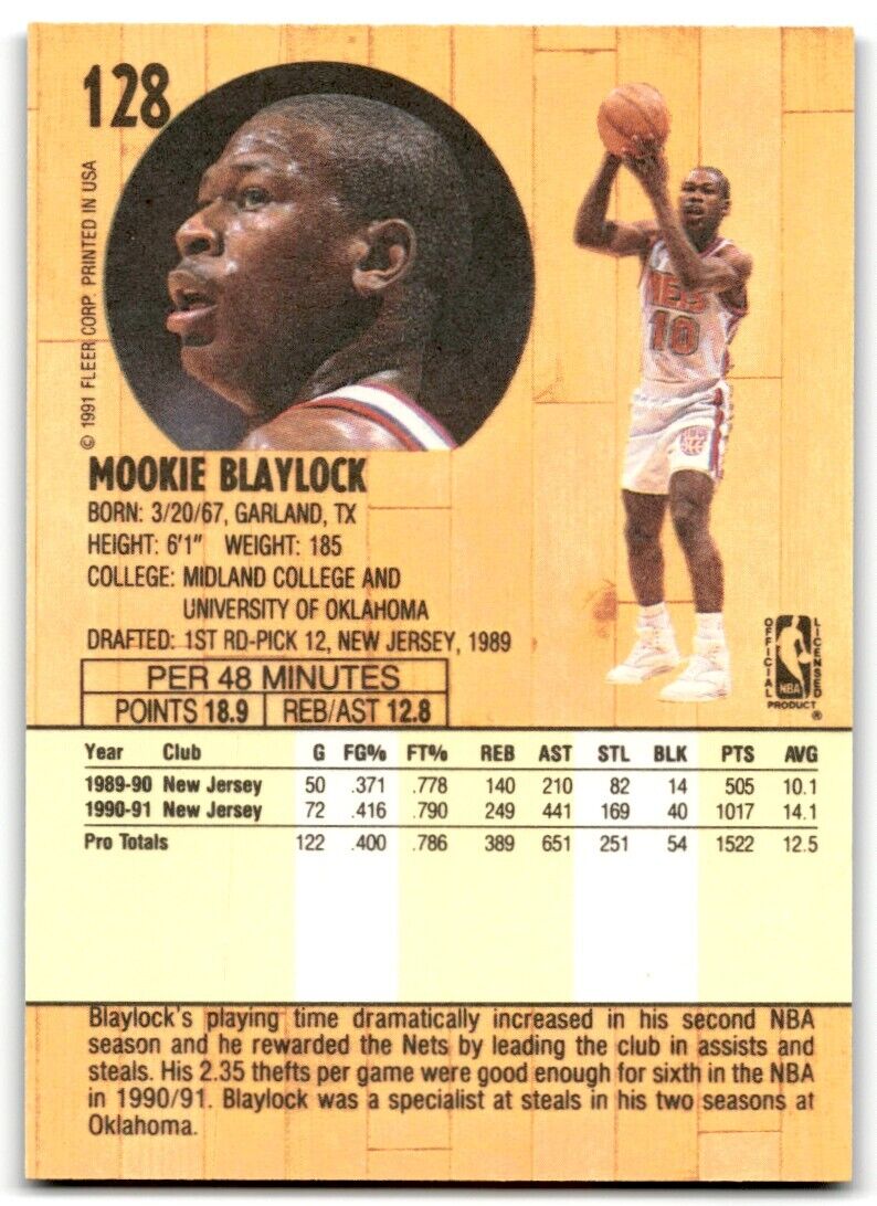 1991-92 Fleer Mookie Blaylock New Jersey Nets #128