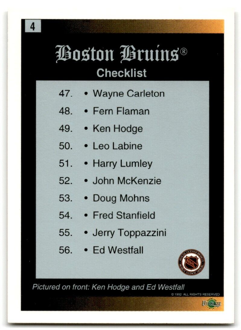 1991-92 Ultimate Original 6 Boston Bruins Boston Bruins #4