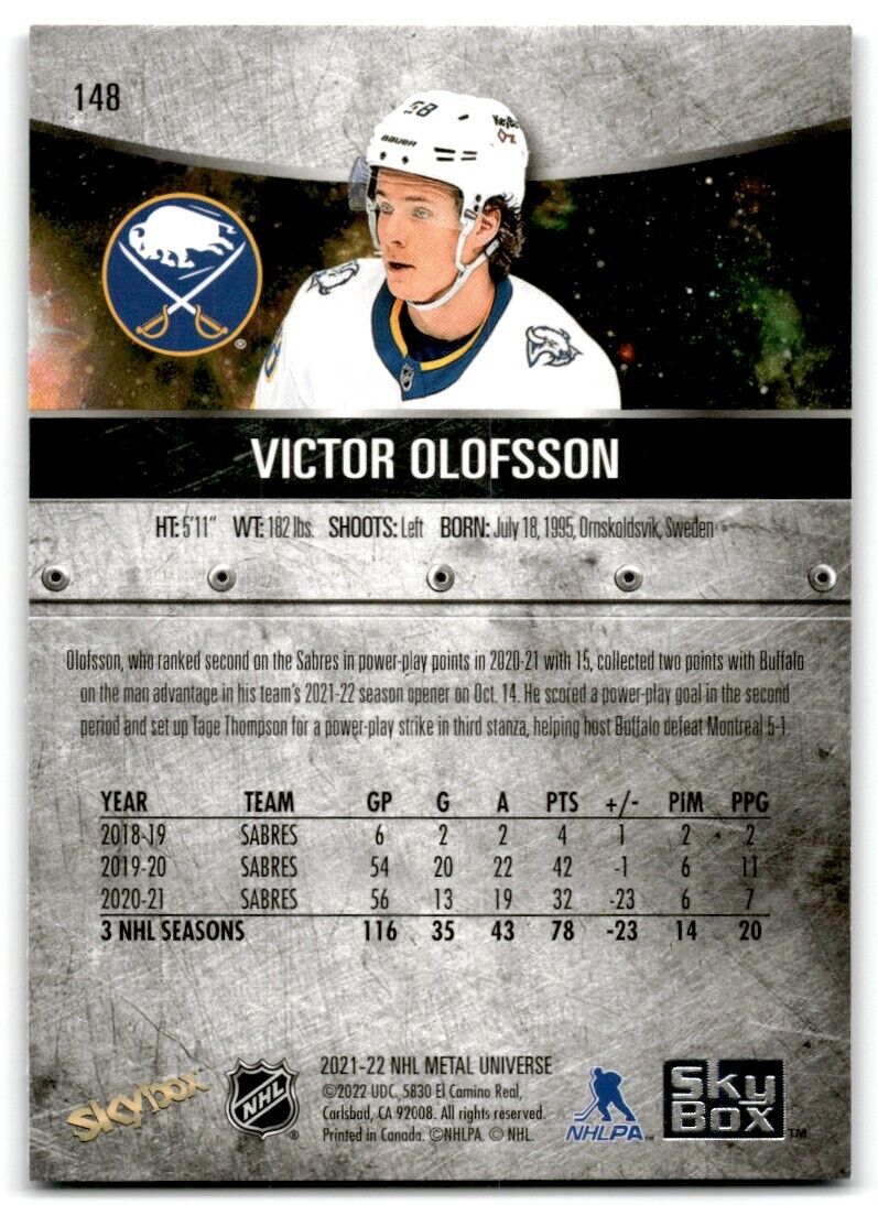 2021-22 Skybox Metal Universe Victor Olofsson Buffalo Sabres #148