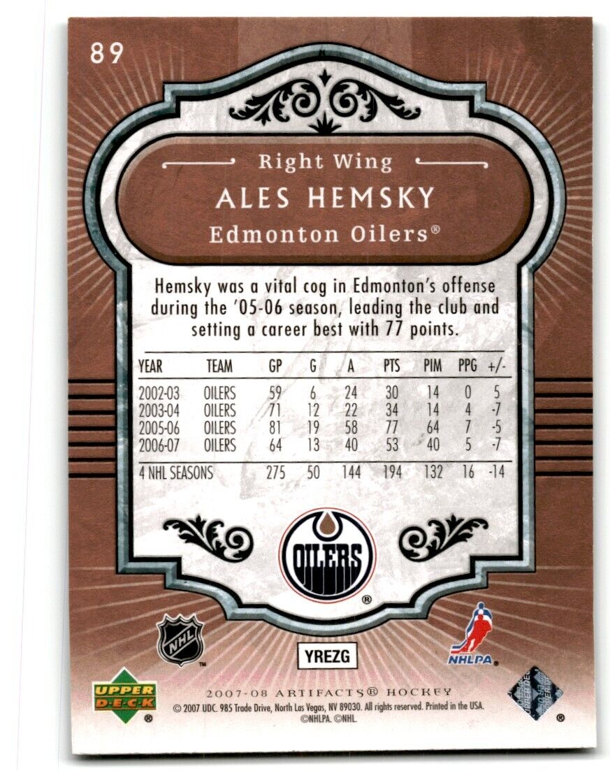 2007-08 Upper Deck Artifacts Ales Hemsky Edmonton Oilers #89