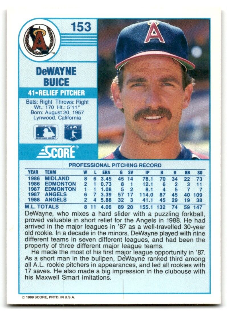 1989 Score DeWayne Buice California Angels #153