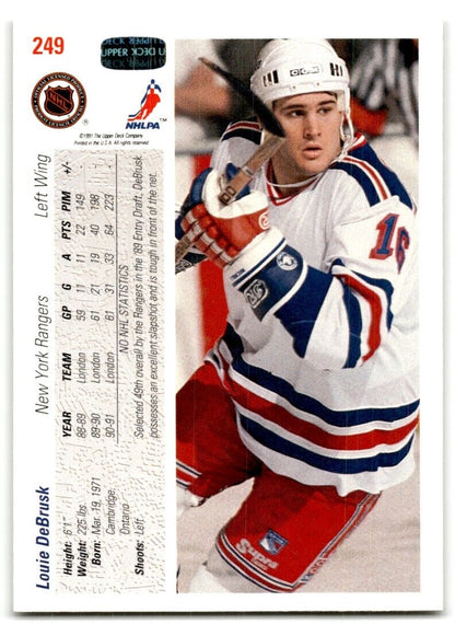 1991-92 Upper Deck Louie DeBrusk Rookie New York Rangers #249