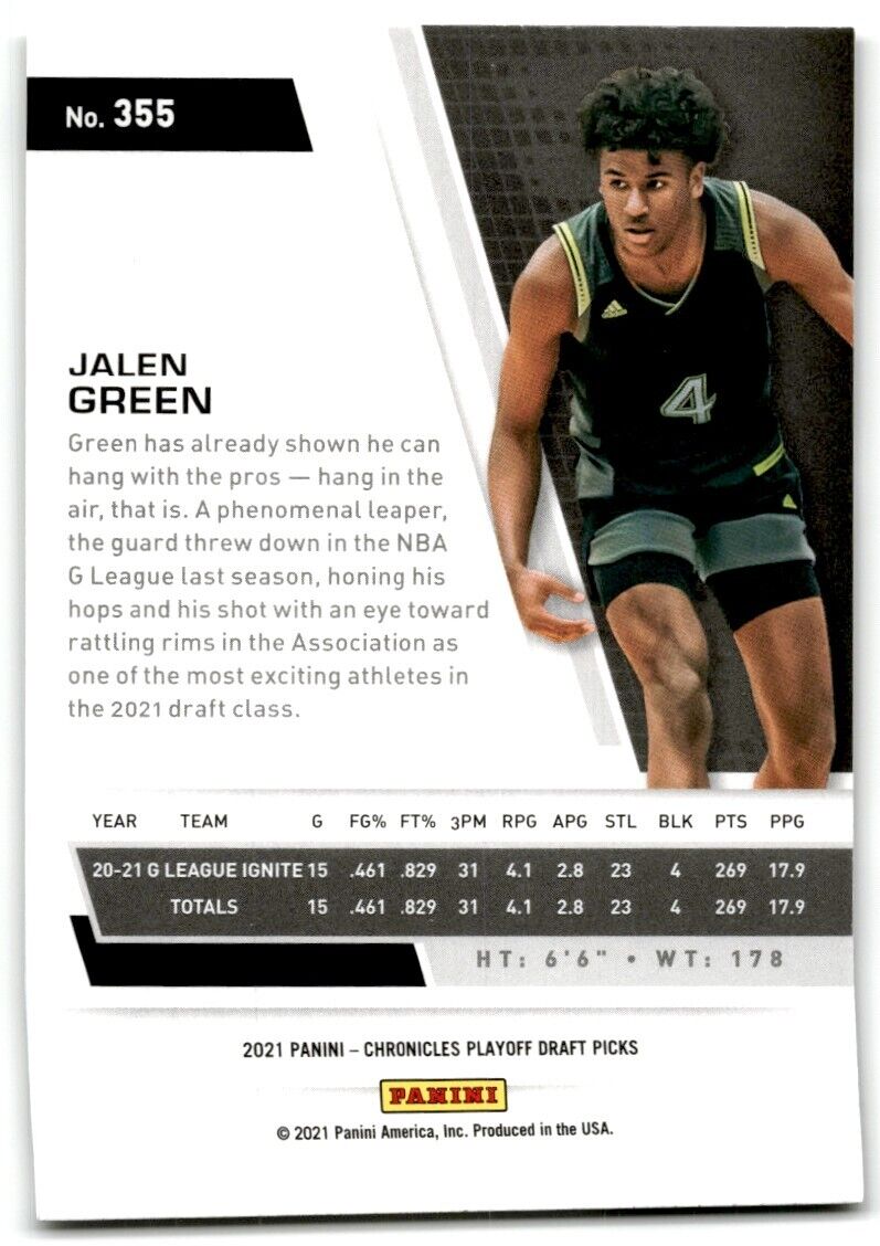 2021-22 Panini Chronicles Playoff Draft Picks Jalen Green NBA G League Ignite