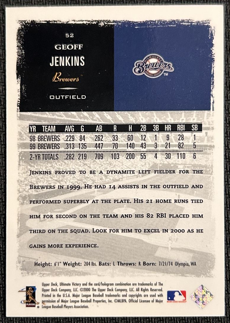 2000 Upper Deck Ultimate Victory Geoff Jenkins Milwaukee Brewers #52