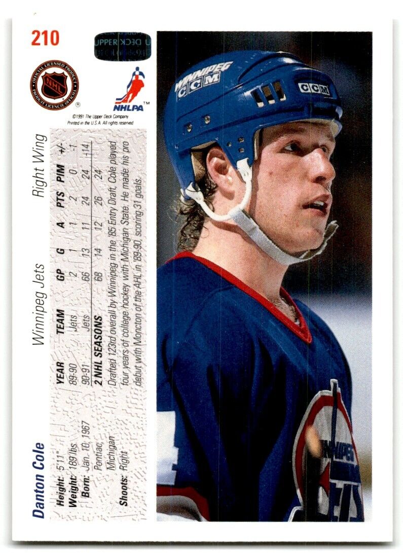 1991-92 Upper Deck French Danton Cole Winnipeg Jets #210A