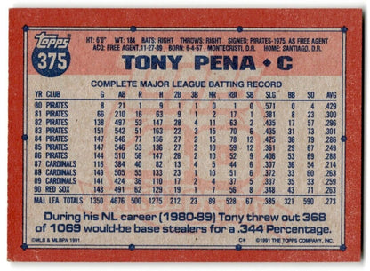 1991 Topps Tony Pena Boston Red Sox #375