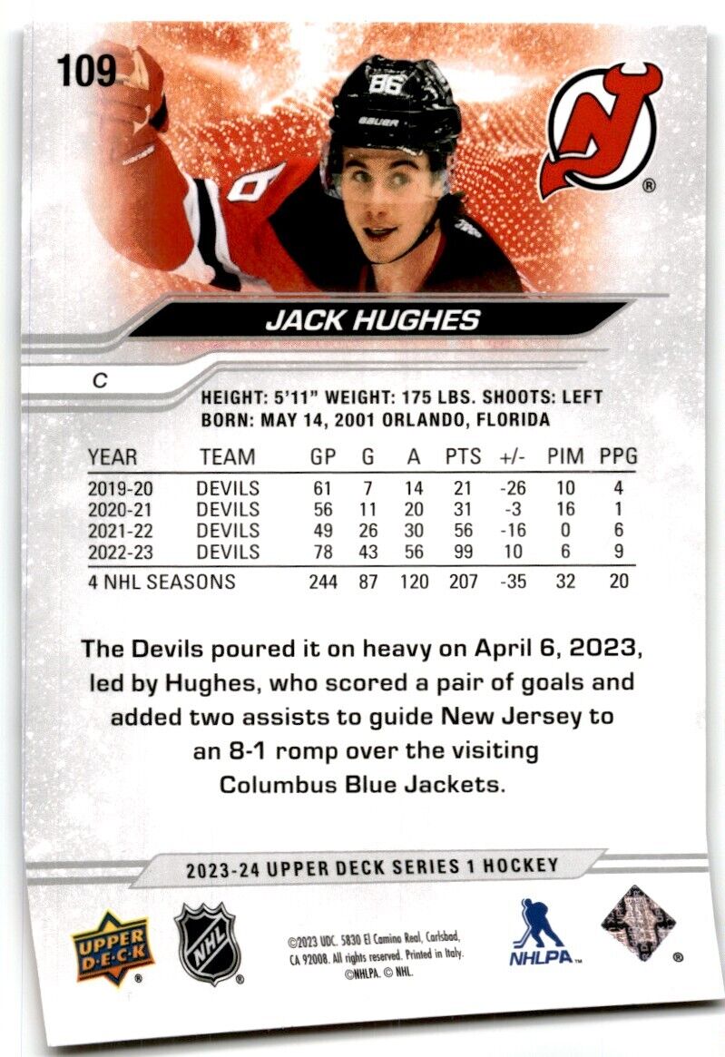 2023-24 Upper Deck Jack Hughes New Jersey Devils #109