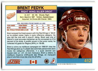 1991-92 Score Canadian Brent Fedyk Detroit Red Wings #412