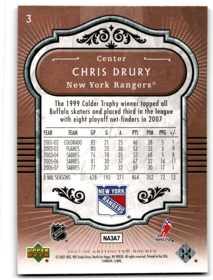 2007-08 Upper Deck Artifacts Chris Drury New York Rangers #3