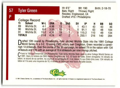 1991 Classic Draft Picks Tyler Green Philadelphia Phillies #7