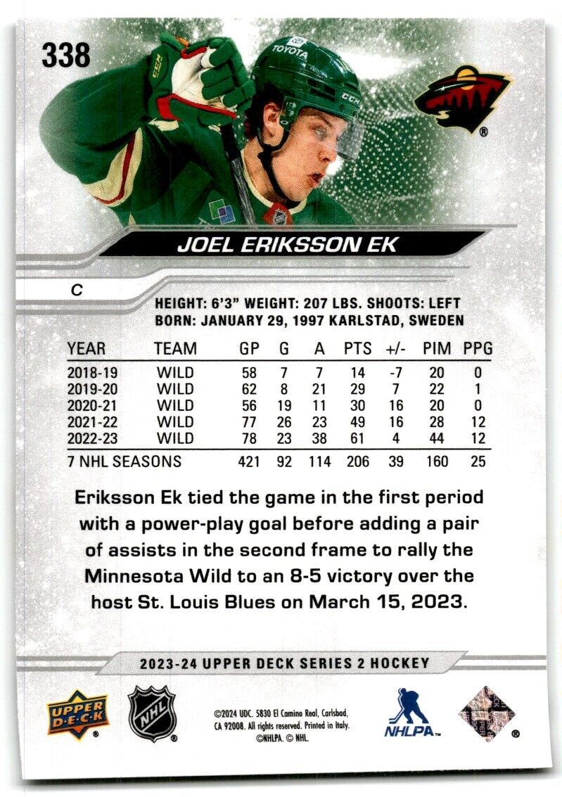 2023-24 Upper Deck Joel Eriksson Ek Minnesota Wild #338