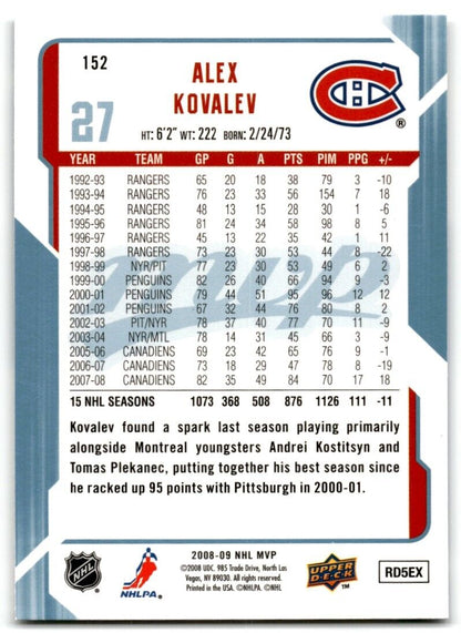 2008-09 Upper Deck MVP Alex Kovalev Montreal Canadiens #152