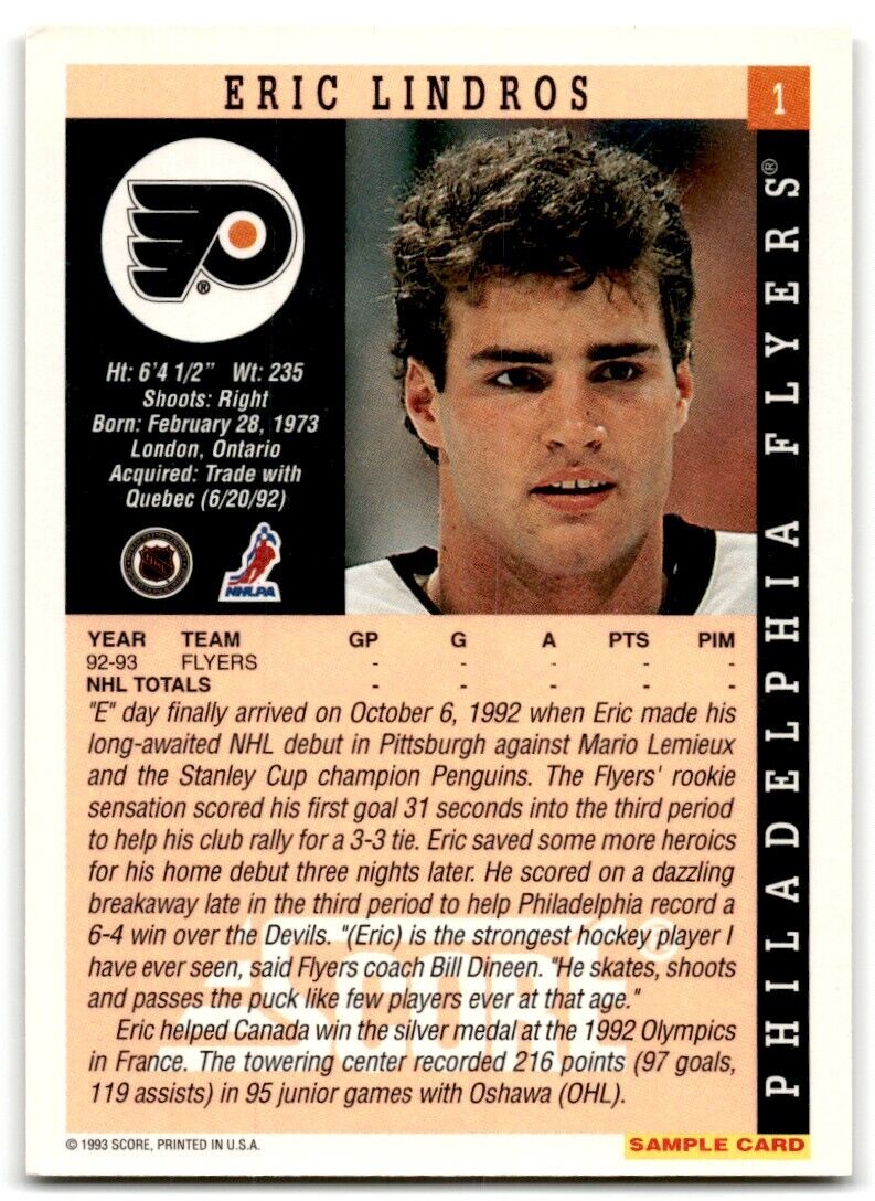 1993-94 Score Eric Lindros Philadelphia Flyers #1