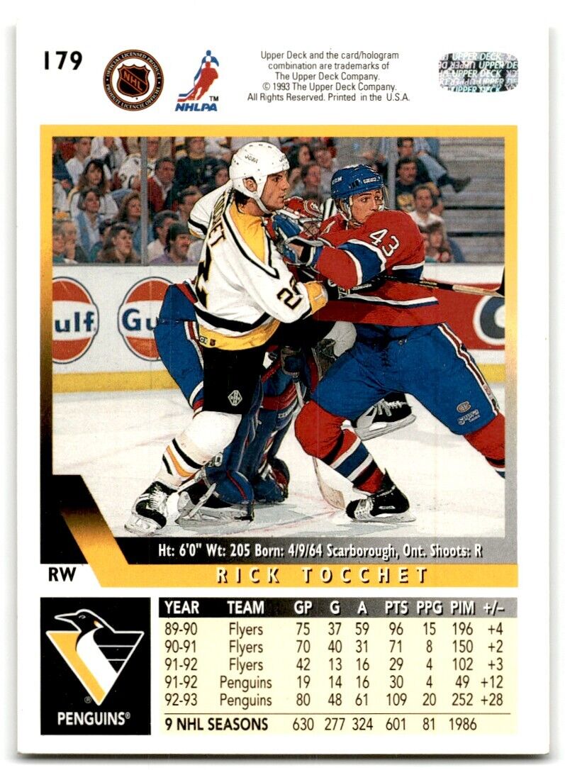 1993-94 Upper Deck Rick Tocchet Pittsburgh Penguins #179