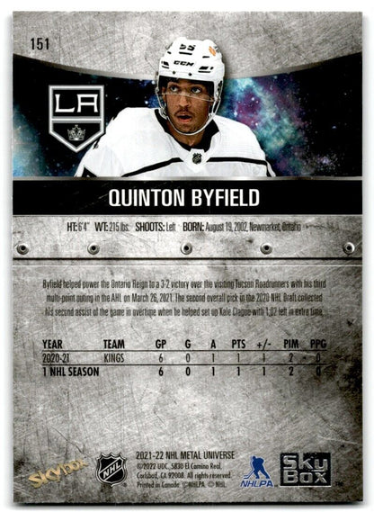 2021-22 Skybox Metal Universe Quinton Byfield Rookie Los Angeles Kings #151