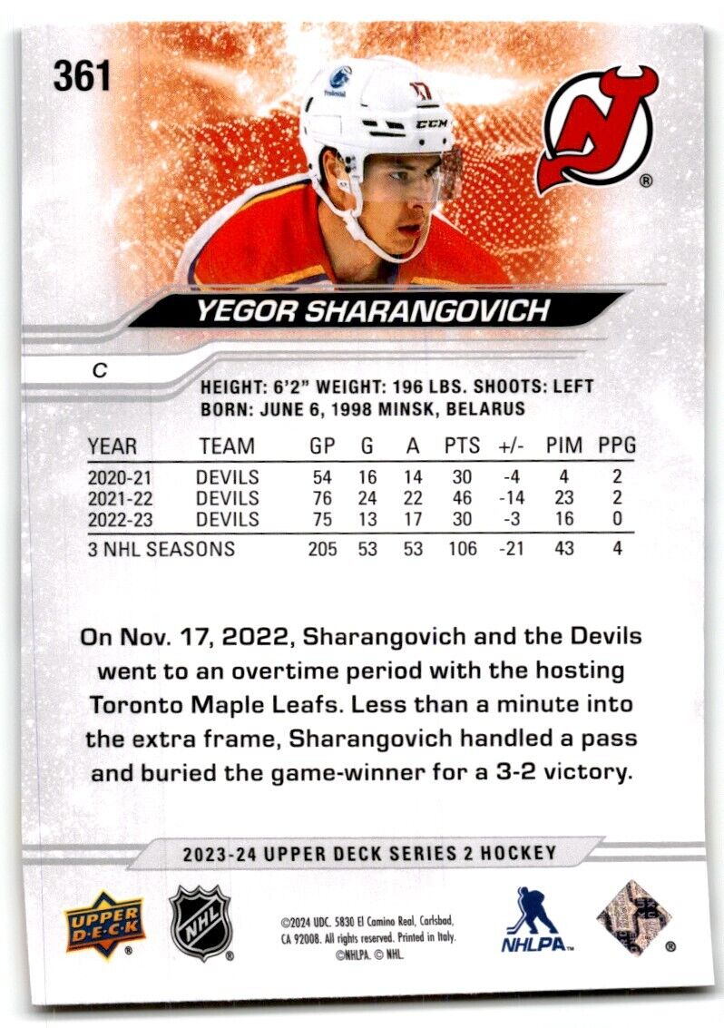 2023-24 Upper Deck Yegor Sharangovich New Jersey Devils #361