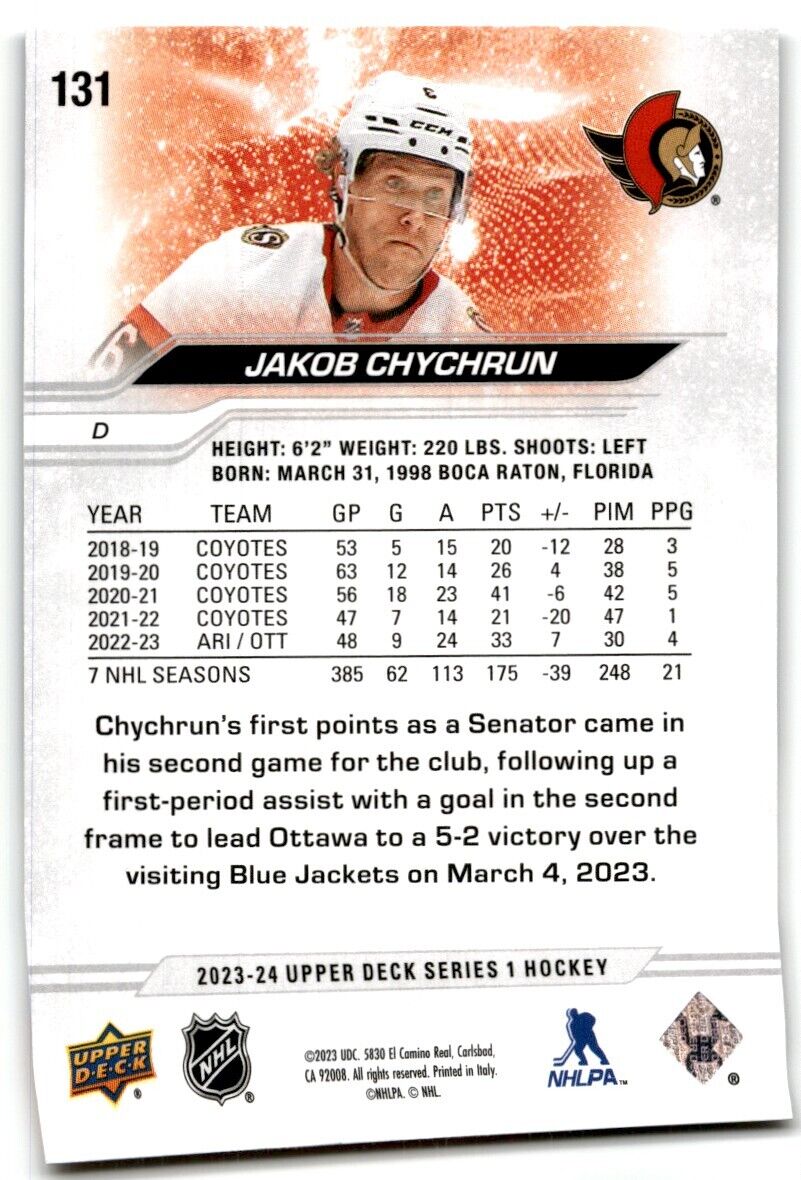 2023-24 Upper Deck Jakob Chychrun Ottawa Senators #131