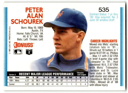 1992 Donruss Peter Schourek New York Mets #535