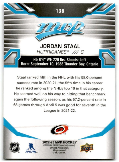 2022-23 Upper Deck MVP Jordan Staal Carolina Hurricanes #136