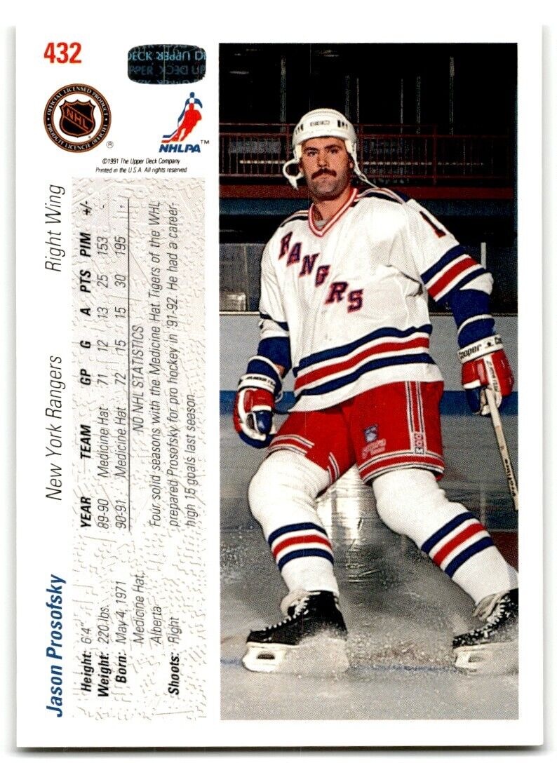 1991-92 Upper Deck Jason Prosofsky Rookie New York Rangers #432