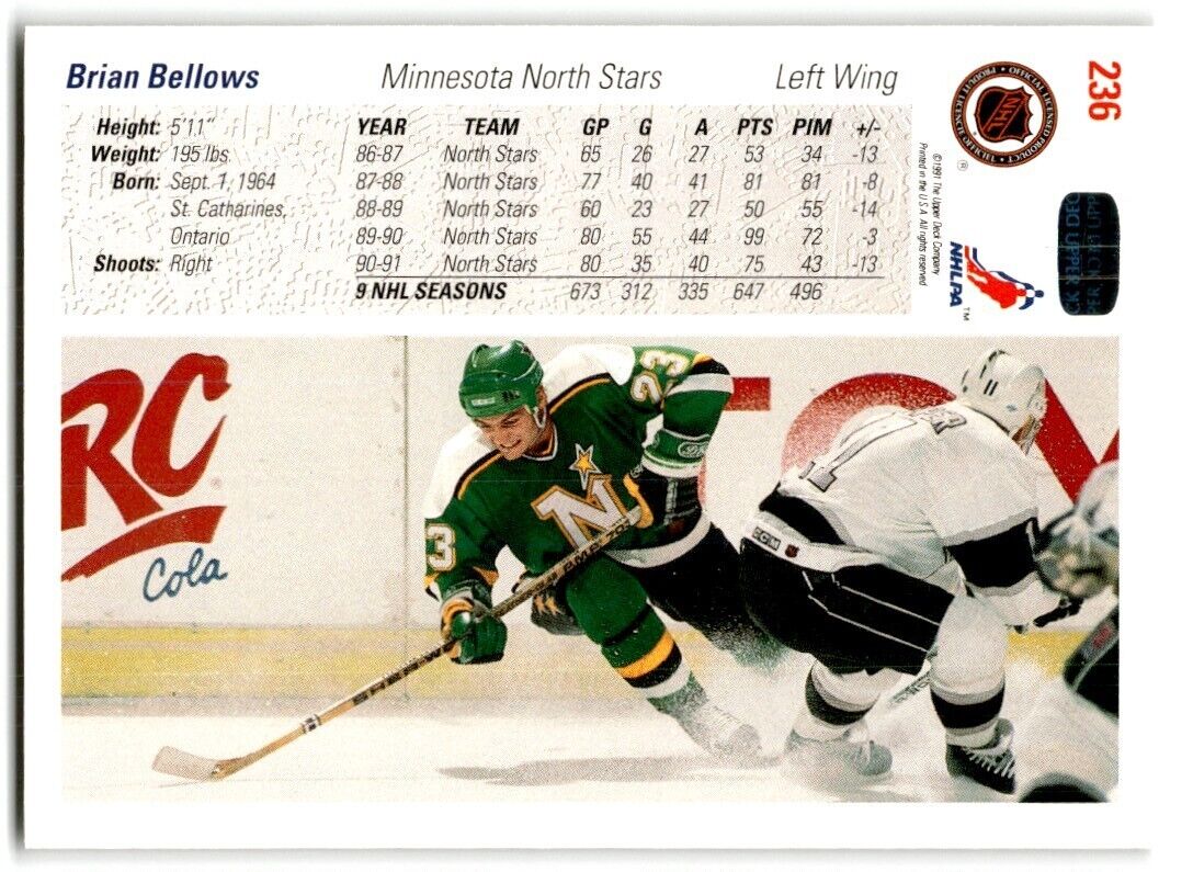 1991-92 Upper Deck Brian Bellows Minnesota North Stars #236