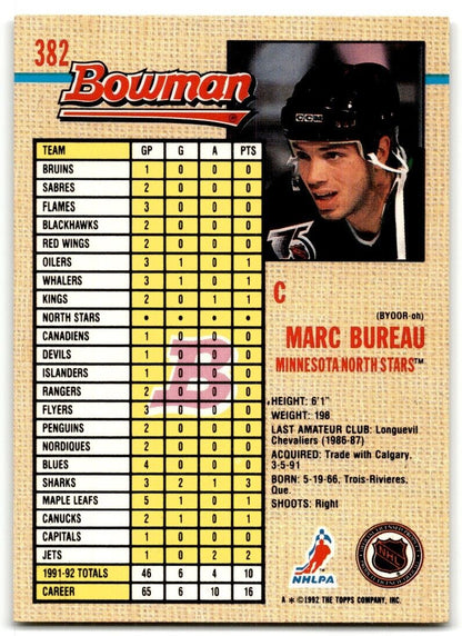 1992-93 Bowman Marc Bureau Minnesota North Stars #382