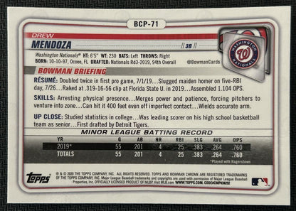 2020 Bowman Chrome Prospects Drew Mendoza Washington Nationals #BCP-71