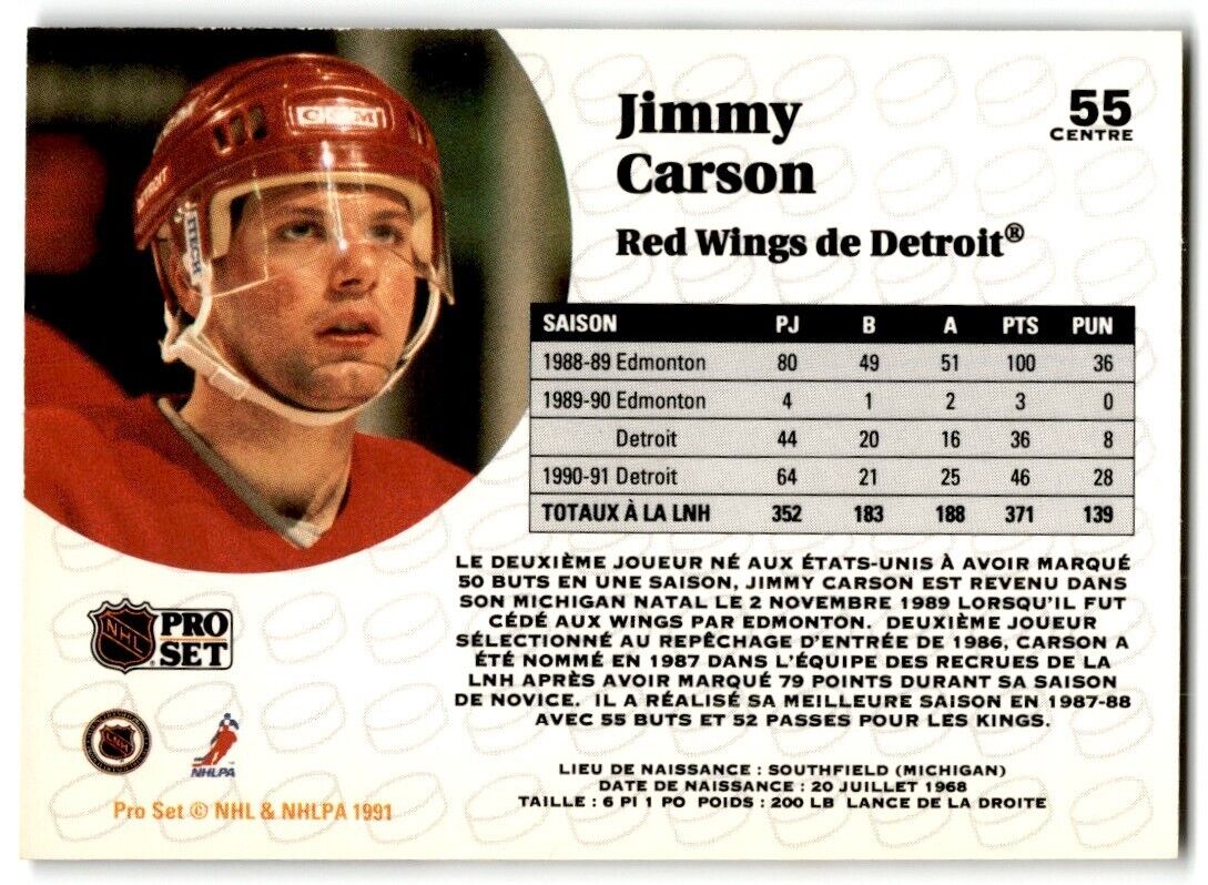 1991-92 Pro Set Jimmy Carson Detroit Red Wings #55