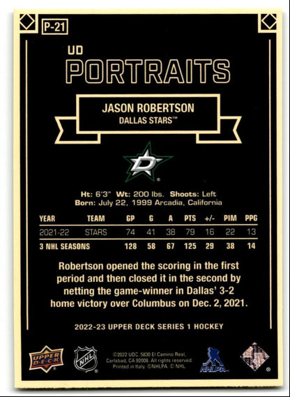 2022-23 Upper Deck UD Portraits Jason Robertson Dallas Stars #P-21