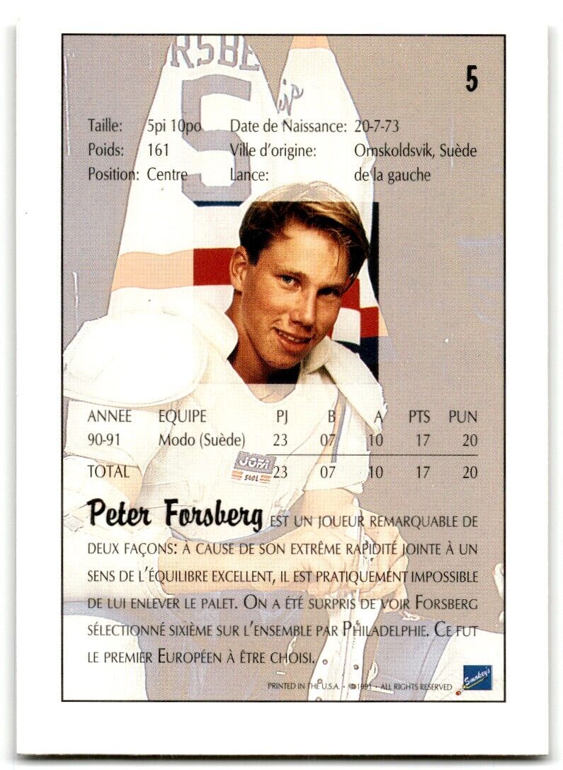 1991-92 Ultimate Draft French Peter Forsberg Philadelphia Flyers #5