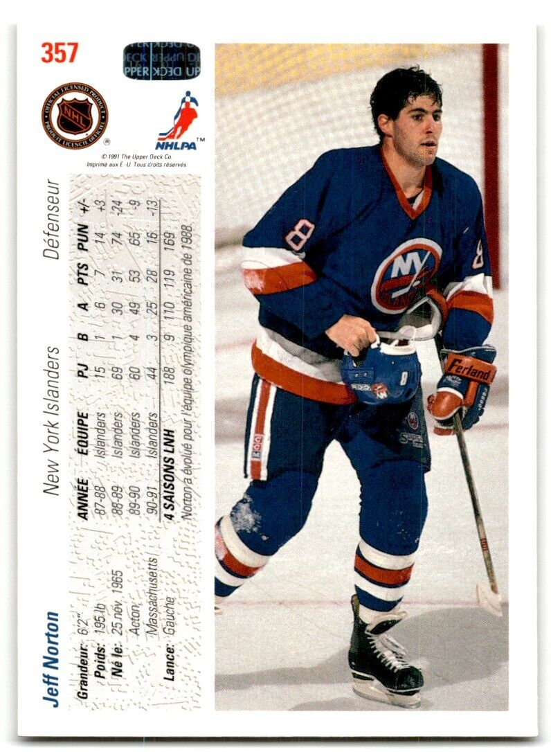 1991-92 Upper Deck French Jeff Norton New York Islanders #357