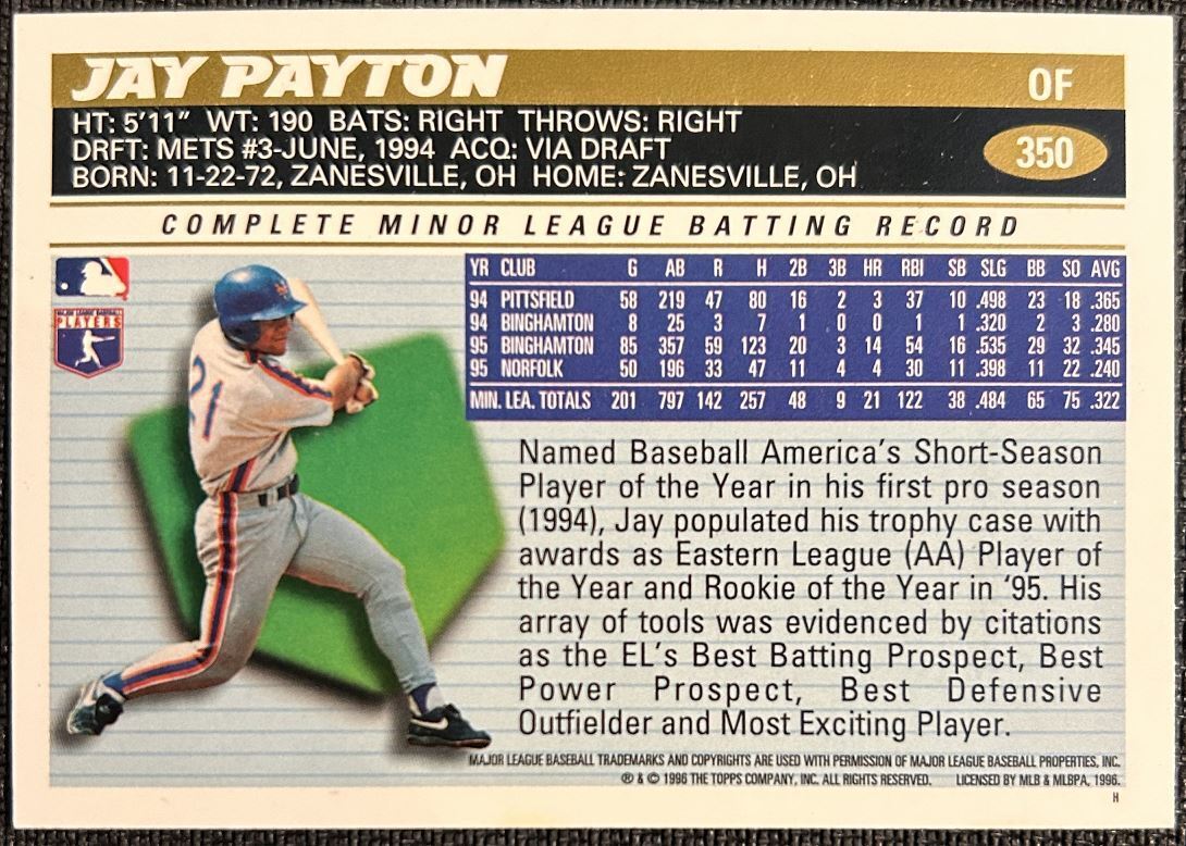 1996 Topps Jay Payton New York Mets #350