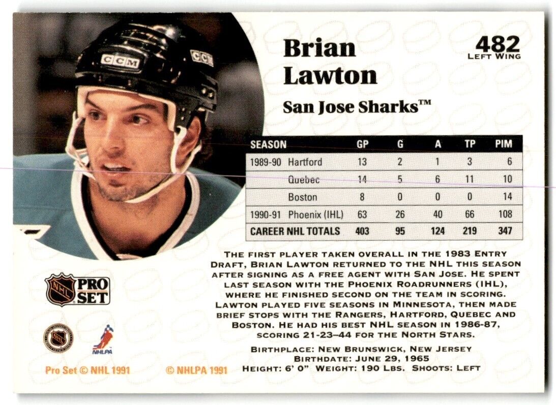 1991-92 Pro Set Brian Lawton San Jose Sharks #482