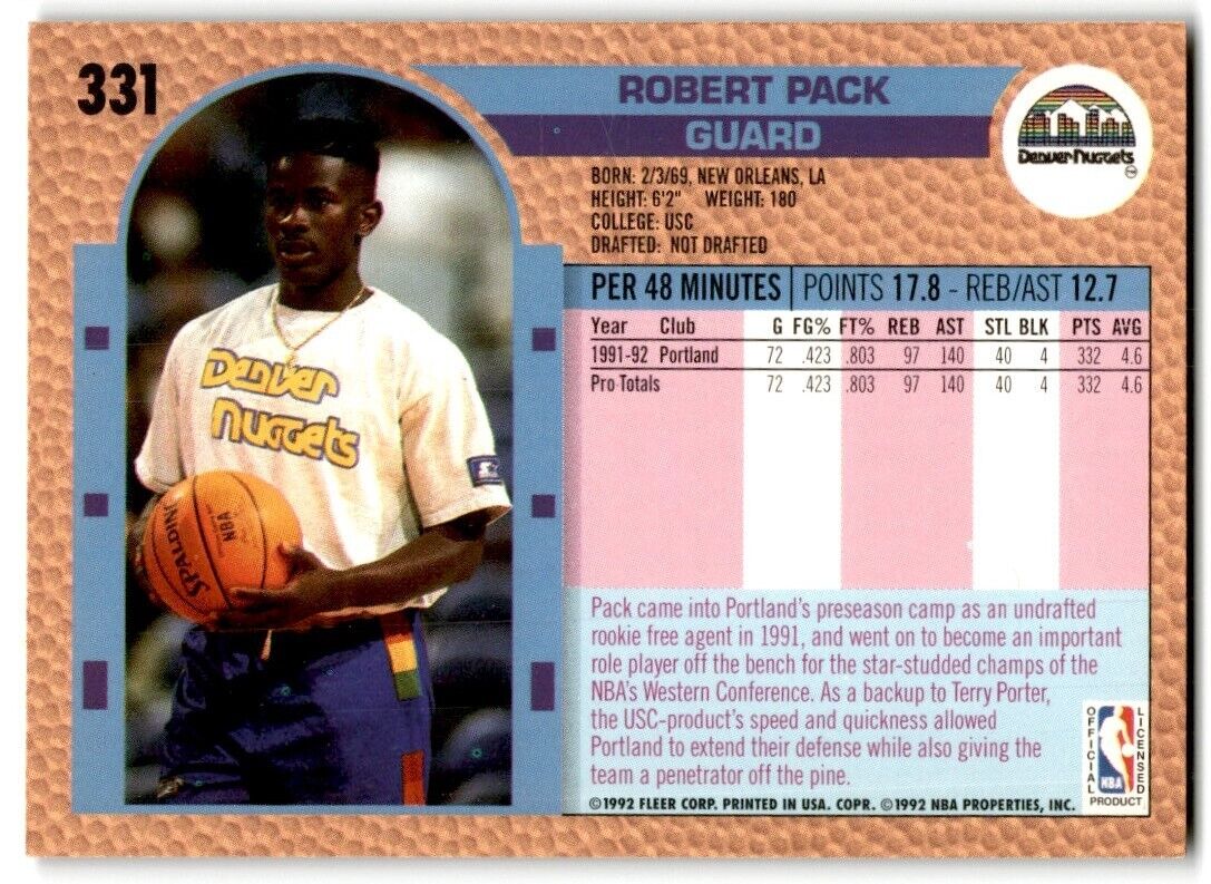 1992-93 Fleer Robert Pack Denver Nuggets #331